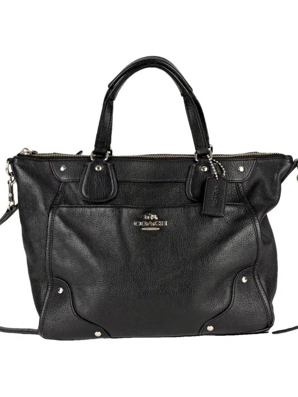 Coach black pebbled leather medium Mickie 2-way satchel w/strap cones w/dust bag
